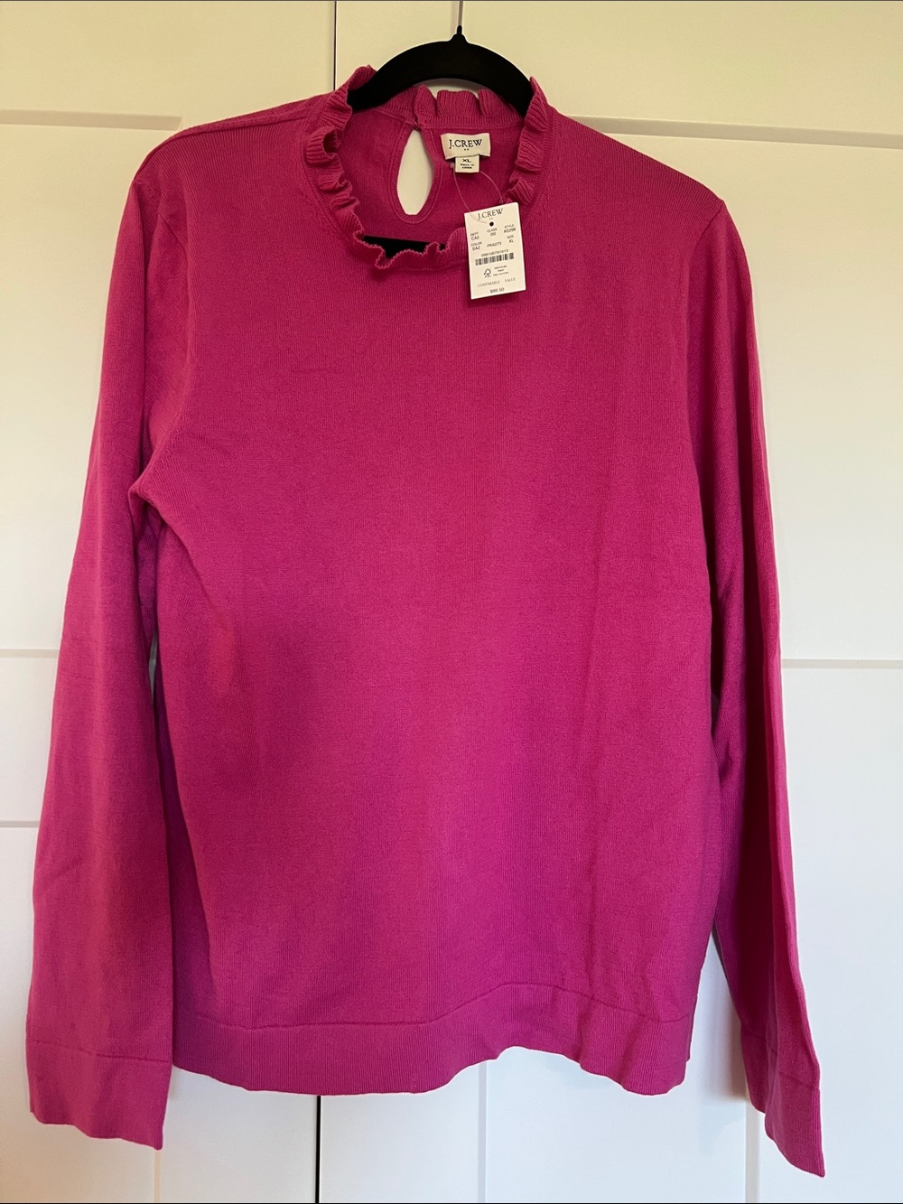 J. Crew Bright Pink Ruffle Mock Neck Long Sleeve Top